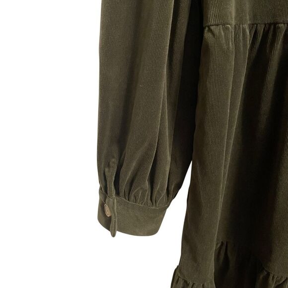 Donna Morgan Sage Green Corduroy Dress W/Pockets Long Sleeve Size 12 - Picture 7 of 9